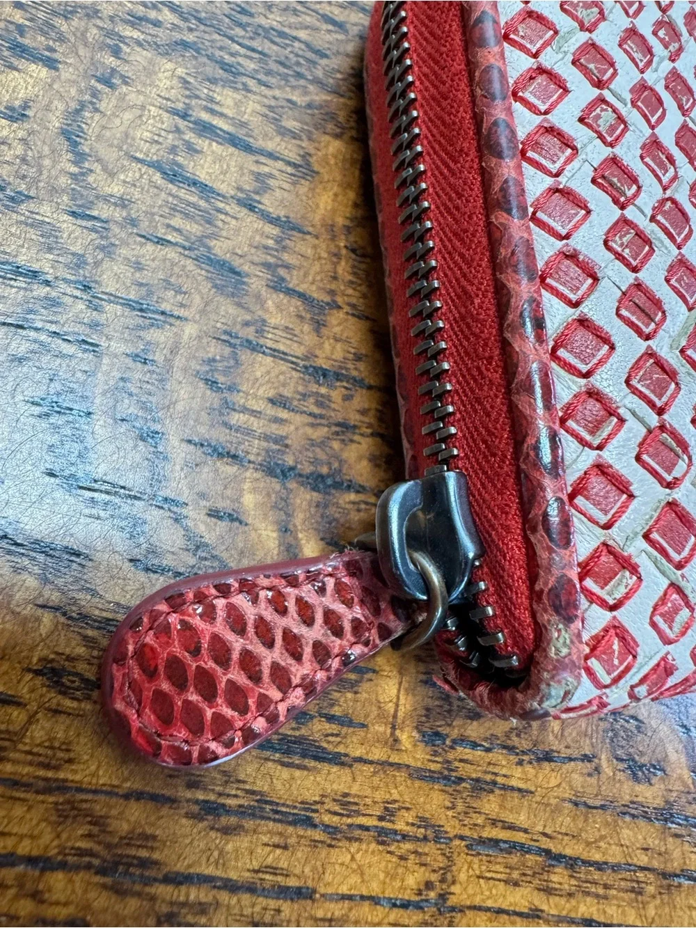 Bottega Veneta Woven Intrecciato Zip Around Wallet w/Python Trim w/ COA